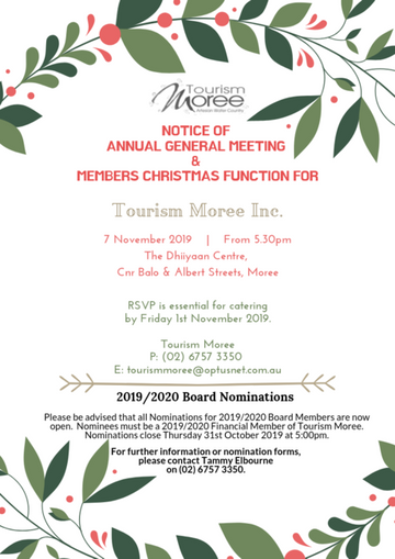 Tourism Moree Inc: Annual General Meeting & Members Christmas Function